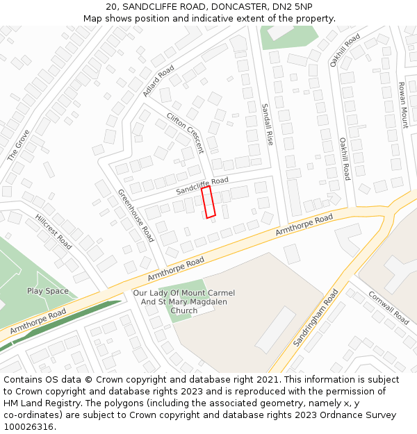 20, SANDCLIFFE ROAD, DONCASTER, DN2 5NP: Location map and indicative extent of plot