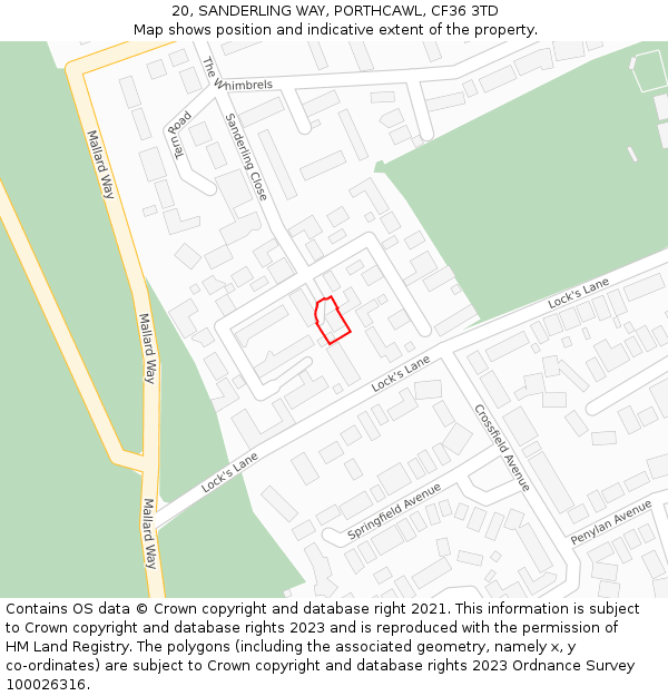 20, SANDERLING WAY, PORTHCAWL, CF36 3TD: Location map and indicative extent of plot