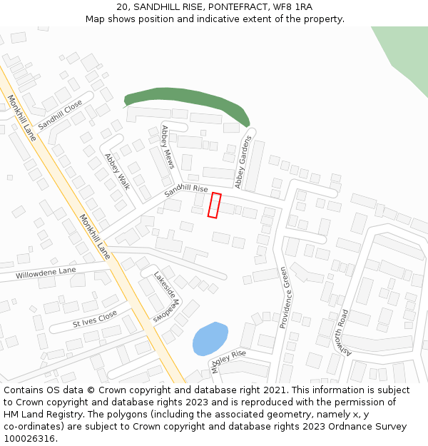 20, SANDHILL RISE, PONTEFRACT, WF8 1RA: Location map and indicative extent of plot