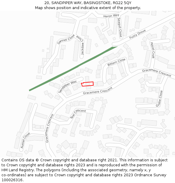 20, SANDPIPER WAY, BASINGSTOKE, RG22 5QY: Location map and indicative extent of plot