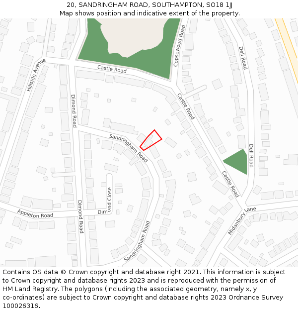 20, SANDRINGHAM ROAD, SOUTHAMPTON, SO18 1JJ: Location map and indicative extent of plot