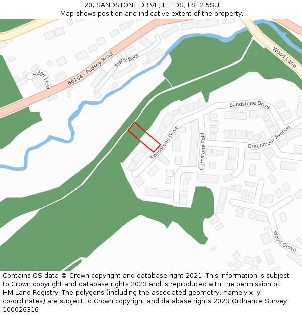20, SANDSTONE DRIVE, LEEDS, LS12 5SU: Location map and indicative extent of plot