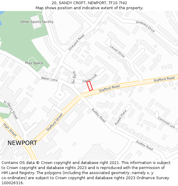 20, SANDY CROFT, NEWPORT, TF10 7NG: Location map and indicative extent of plot