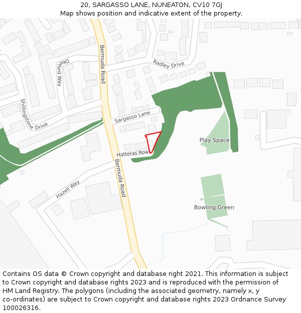 20, SARGASSO LANE, NUNEATON, CV10 7GJ: Location map and indicative extent of plot