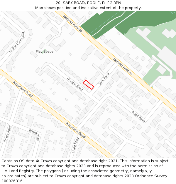 20, SARK ROAD, POOLE, BH12 3PN: Location map and indicative extent of plot