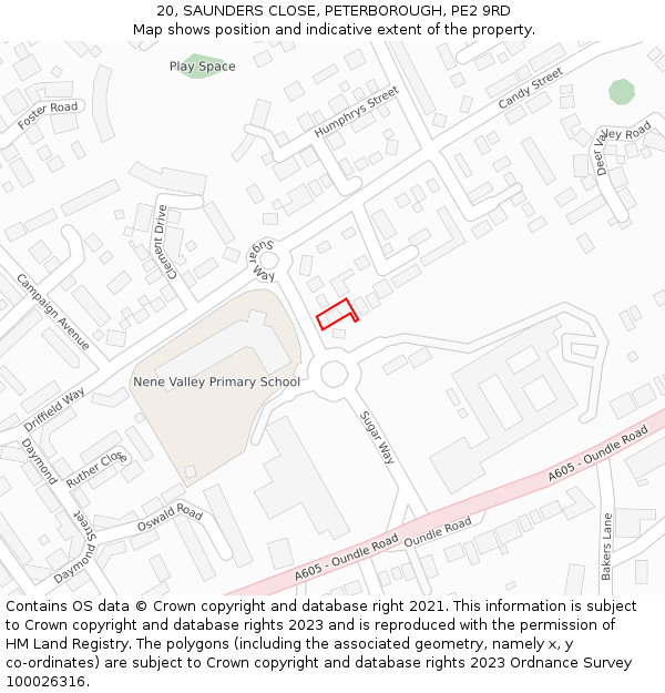 20, SAUNDERS CLOSE, PETERBOROUGH, PE2 9RD: Location map and indicative extent of plot