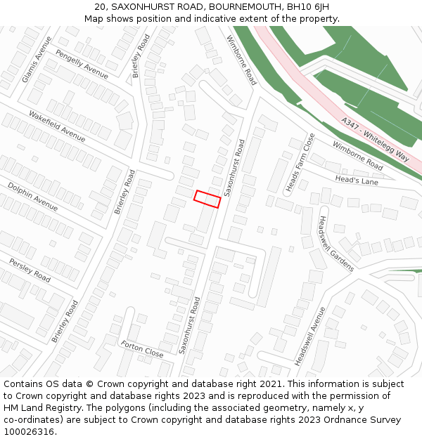 20, SAXONHURST ROAD, BOURNEMOUTH, BH10 6JH: Location map and indicative extent of plot