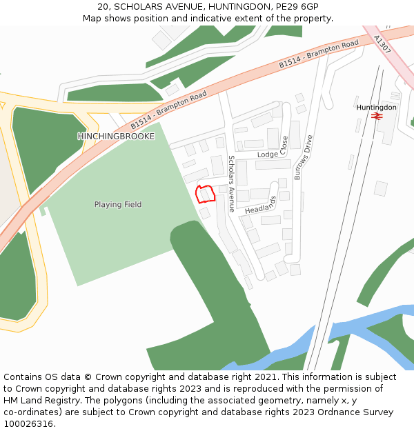 20, SCHOLARS AVENUE, HUNTINGDON, PE29 6GP: Location map and indicative extent of plot
