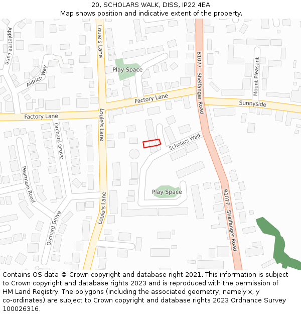 20, SCHOLARS WALK, DISS, IP22 4EA: Location map and indicative extent of plot