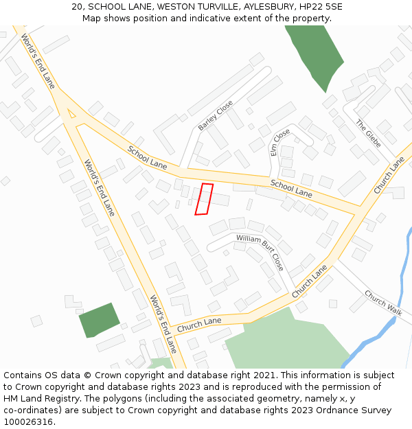 20, SCHOOL LANE, WESTON TURVILLE, AYLESBURY, HP22 5SE: Location map and indicative extent of plot