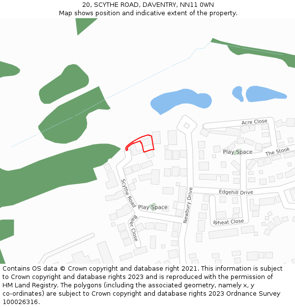 20, SCYTHE ROAD, DAVENTRY, NN11 0WN: Location map and indicative extent of plot