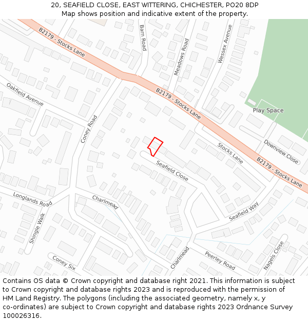 20, SEAFIELD CLOSE, EAST WITTERING, CHICHESTER, PO20 8DP: Location map and indicative extent of plot