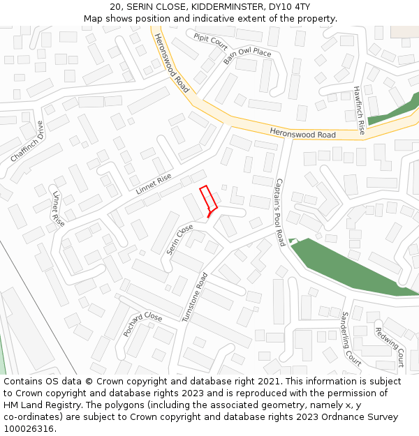 20, SERIN CLOSE, KIDDERMINSTER, DY10 4TY: Location map and indicative extent of plot