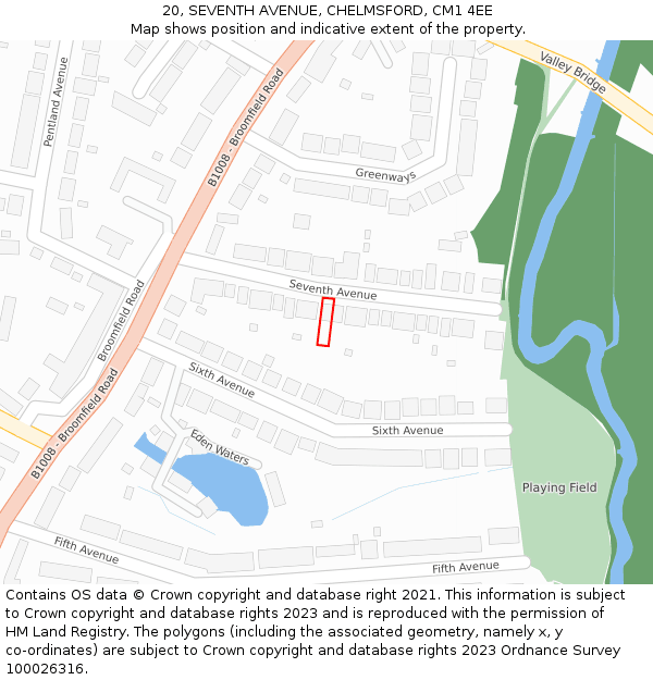 20, SEVENTH AVENUE, CHELMSFORD, CM1 4EE: Location map and indicative extent of plot