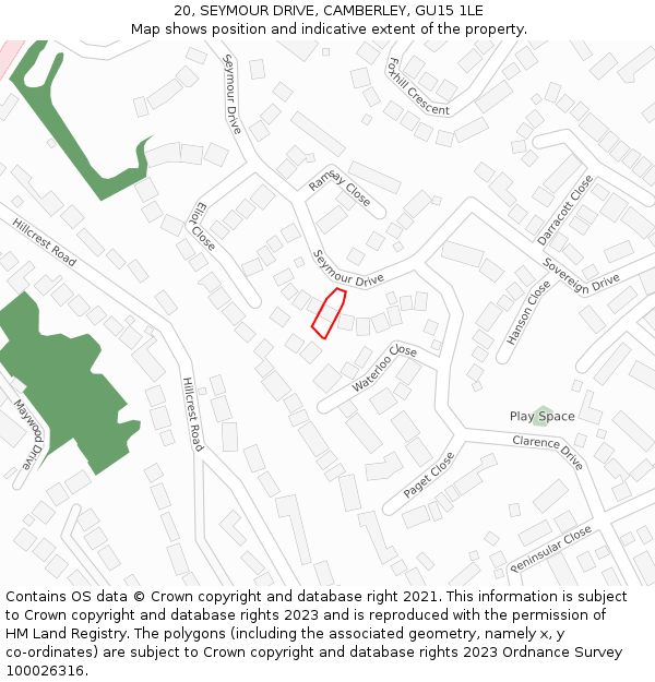 20, SEYMOUR DRIVE, CAMBERLEY, GU15 1LE: Location map and indicative extent of plot