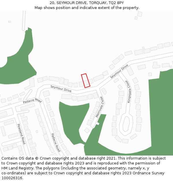 20, SEYMOUR DRIVE, TORQUAY, TQ2 8PY: Location map and indicative extent of plot