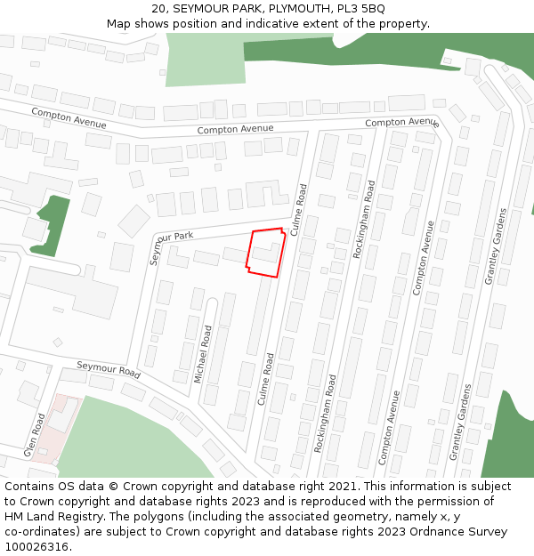 20, SEYMOUR PARK, PLYMOUTH, PL3 5BQ: Location map and indicative extent of plot