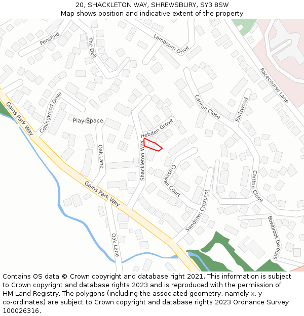 20, SHACKLETON WAY, SHREWSBURY, SY3 8SW: Location map and indicative extent of plot