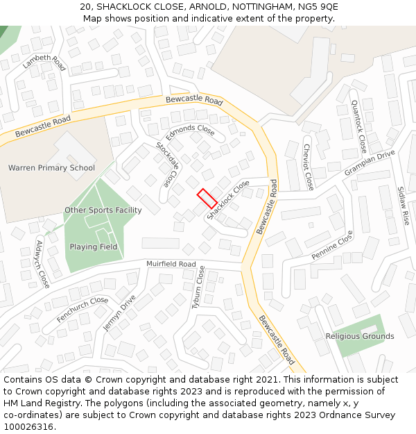 20, SHACKLOCK CLOSE, ARNOLD, NOTTINGHAM, NG5 9QE: Location map and indicative extent of plot