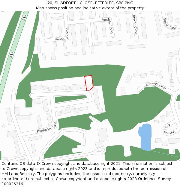 20, SHADFORTH CLOSE, PETERLEE, SR8 2NG: Location map and indicative extent of plot