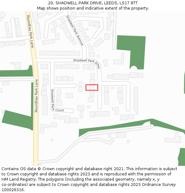 20, SHADWELL PARK DRIVE, LEEDS, LS17 8TT: Location map and indicative extent of plot