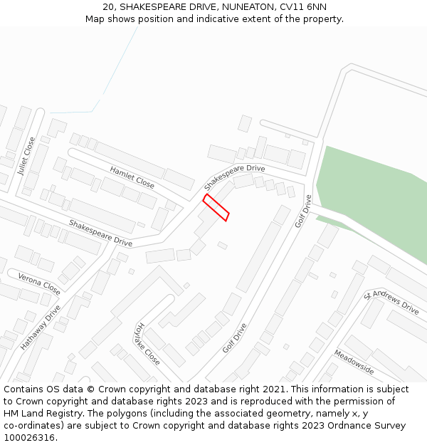 20, SHAKESPEARE DRIVE, NUNEATON, CV11 6NN: Location map and indicative extent of plot