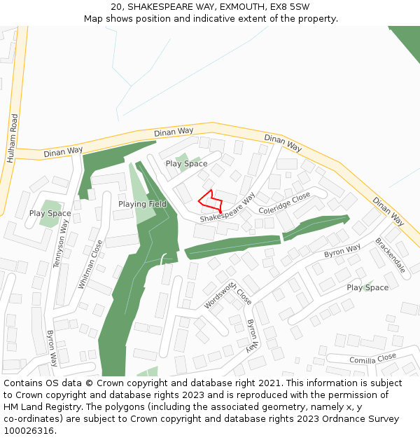 20, SHAKESPEARE WAY, EXMOUTH, EX8 5SW: Location map and indicative extent of plot