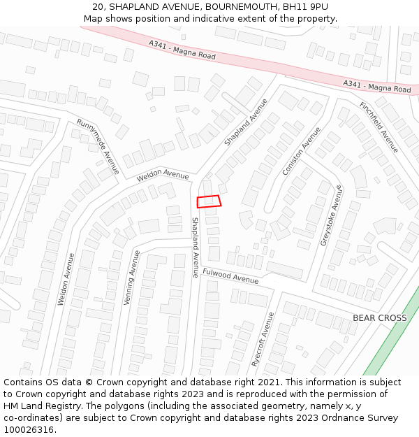 20, SHAPLAND AVENUE, BOURNEMOUTH, BH11 9PU: Location map and indicative extent of plot