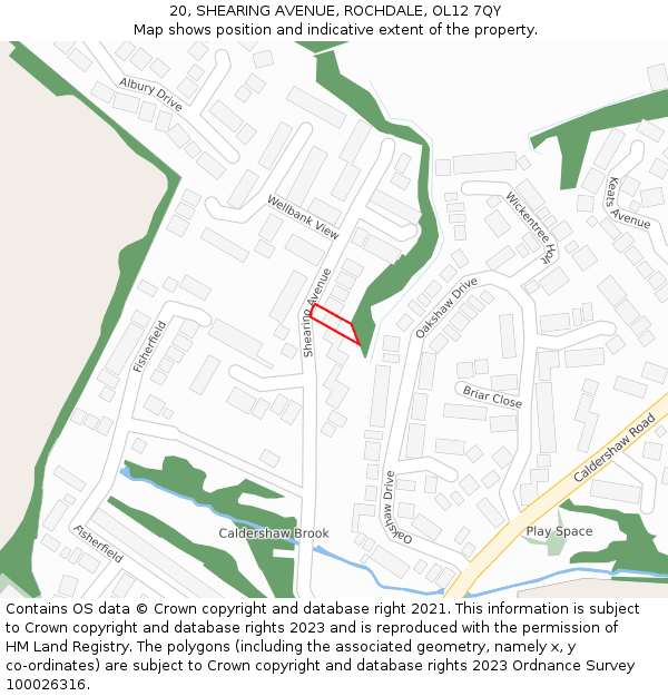 20, SHEARING AVENUE, ROCHDALE, OL12 7QY: Location map and indicative extent of plot