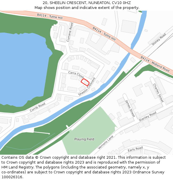 20, SHEELIN CRESCENT, NUNEATON, CV10 0HZ: Location map and indicative extent of plot