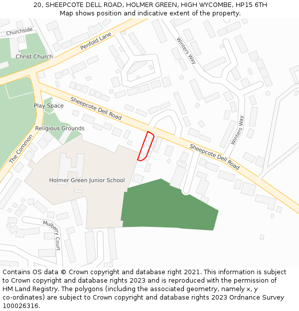 20, SHEEPCOTE DELL ROAD, HOLMER GREEN, HIGH WYCOMBE, HP15 6TH: Location map and indicative extent of plot