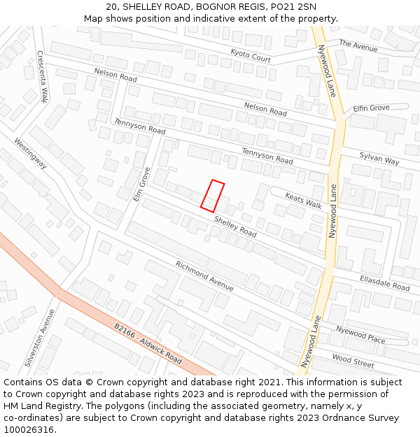 20, SHELLEY ROAD, BOGNOR REGIS, PO21 2SN: Location map and indicative extent of plot