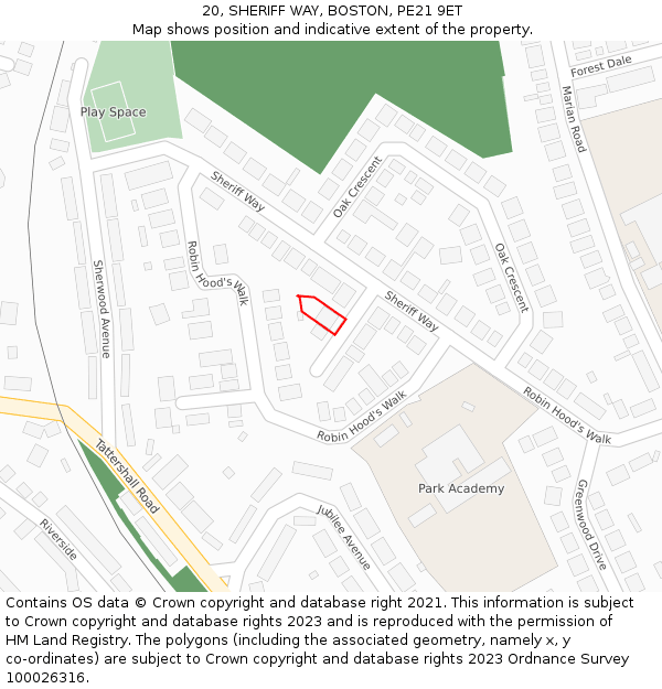 20, SHERIFF WAY, BOSTON, PE21 9ET: Location map and indicative extent of plot