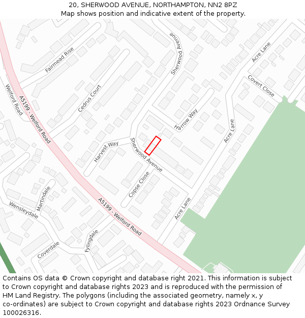 20, SHERWOOD AVENUE, NORTHAMPTON, NN2 8PZ: Location map and indicative extent of plot