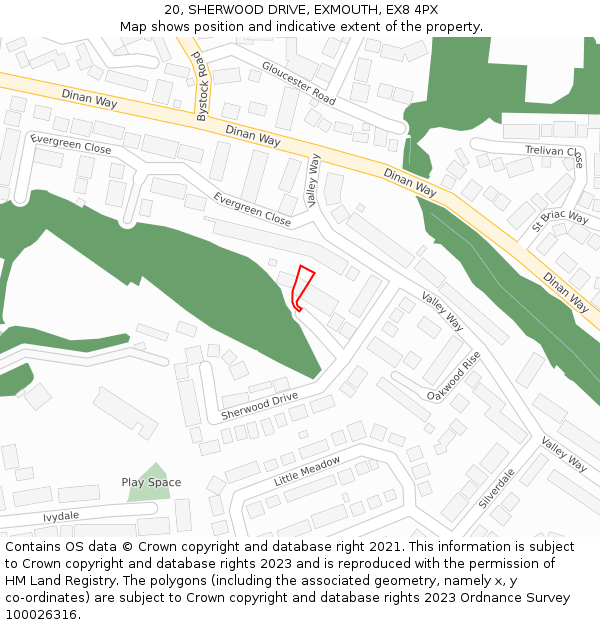 20, SHERWOOD DRIVE, EXMOUTH, EX8 4PX: Location map and indicative extent of plot