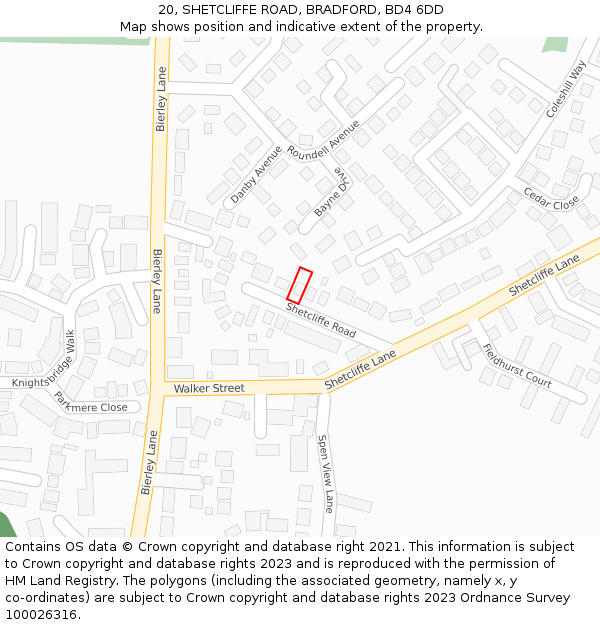 20, SHETCLIFFE ROAD, BRADFORD, BD4 6DD: Location map and indicative extent of plot