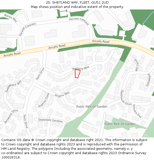 20, SHETLAND WAY, FLEET, GU51 2UD: Location map and indicative extent of plot
