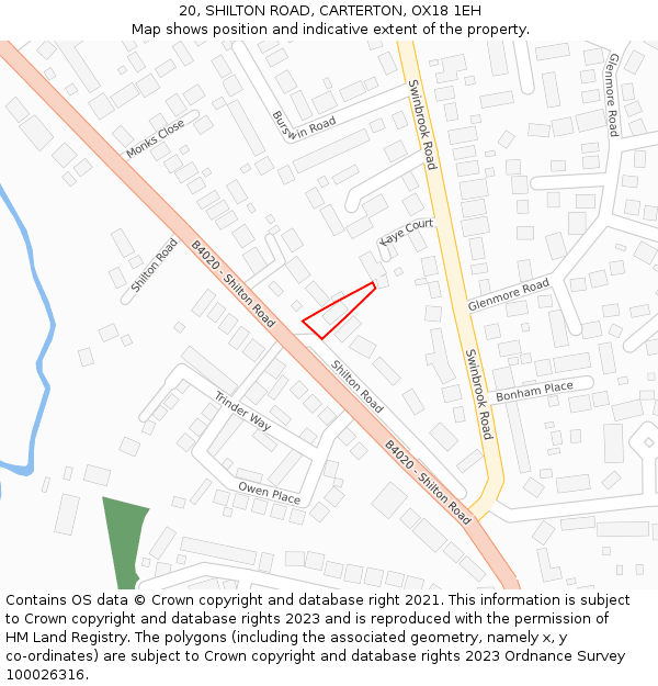 20, SHILTON ROAD, CARTERTON, OX18 1EH: Location map and indicative extent of plot