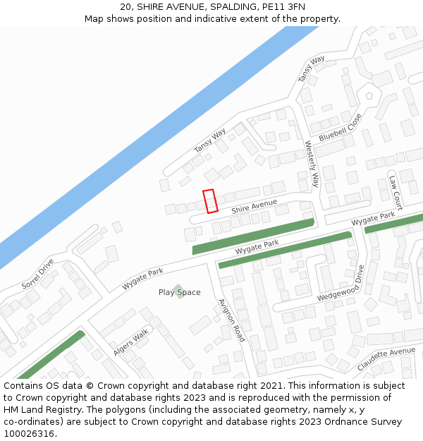 20, SHIRE AVENUE, SPALDING, PE11 3FN: Location map and indicative extent of plot