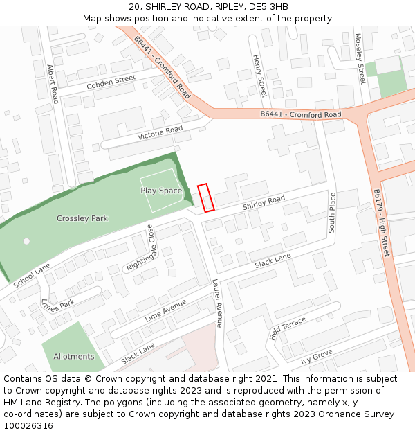 20, SHIRLEY ROAD, RIPLEY, DE5 3HB: Location map and indicative extent of plot