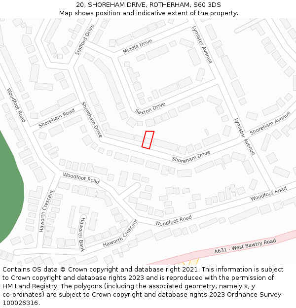 20, SHOREHAM DRIVE, ROTHERHAM, S60 3DS: Location map and indicative extent of plot