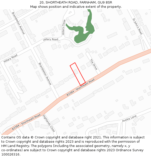20, SHORTHEATH ROAD, FARNHAM, GU9 8SR: Location map and indicative extent of plot