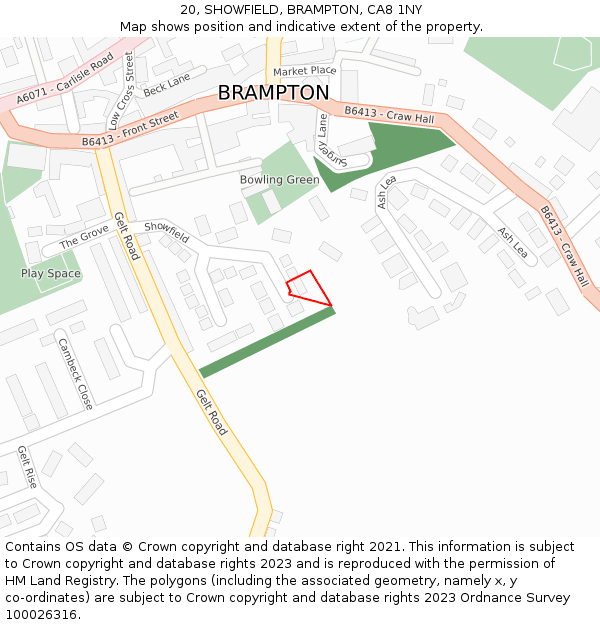 20, SHOWFIELD, BRAMPTON, CA8 1NY: Location map and indicative extent of plot