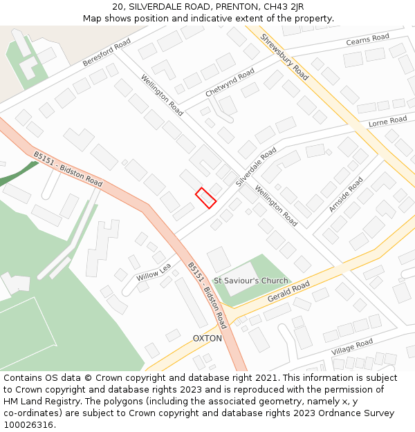 20, SILVERDALE ROAD, PRENTON, CH43 2JR: Location map and indicative extent of plot