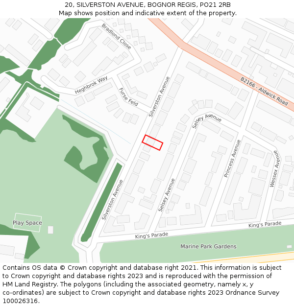 20, SILVERSTON AVENUE, BOGNOR REGIS, PO21 2RB: Location map and indicative extent of plot