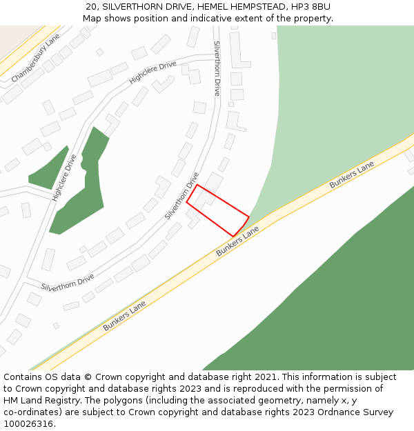 20, SILVERTHORN DRIVE, HEMEL HEMPSTEAD, HP3 8BU: Location map and indicative extent of plot