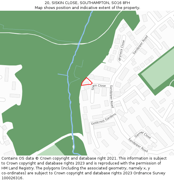 20, SISKIN CLOSE, SOUTHAMPTON, SO16 8FH: Location map and indicative extent of plot