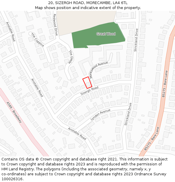 20, SIZERGH ROAD, MORECAMBE, LA4 6TL: Location map and indicative extent of plot