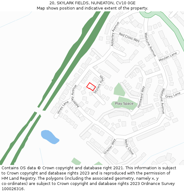 20, SKYLARK FIELDS, NUNEATON, CV10 0GE: Location map and indicative extent of plot