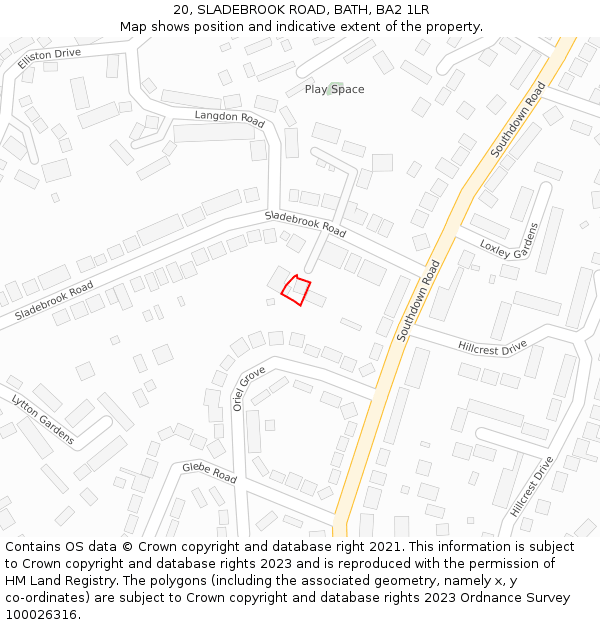 20, SLADEBROOK ROAD, BATH, BA2 1LR: Location map and indicative extent of plot